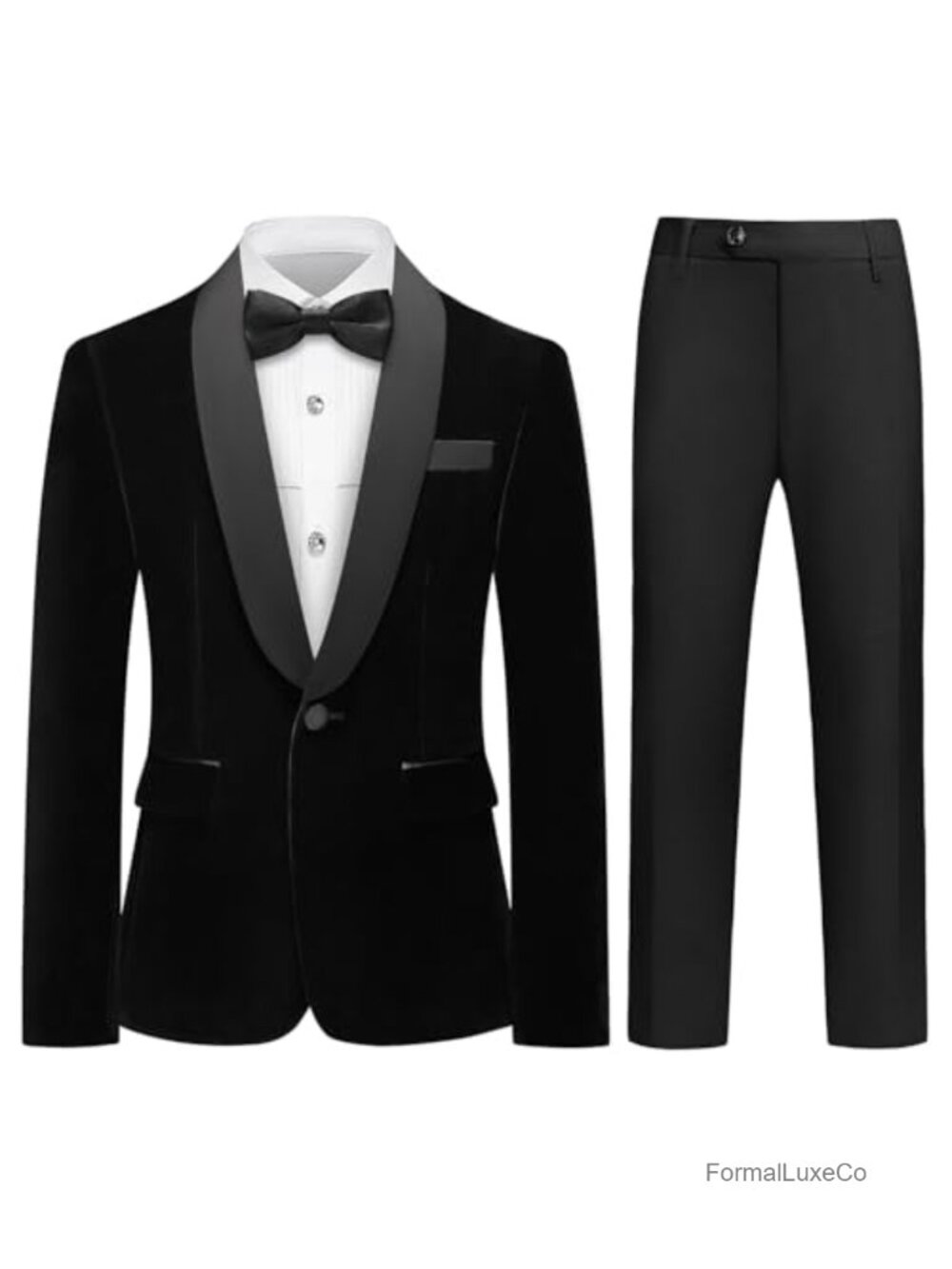 Boys Velvet Tuxedo Suit Set 4 Piece Slim Fit Suit for Kids Prom